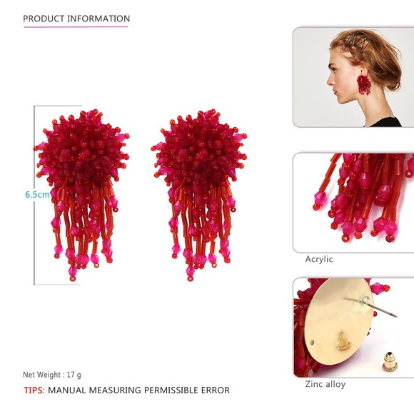 Crystal Flower Tassel Earrings - 3 colors - Picture 3 of 5